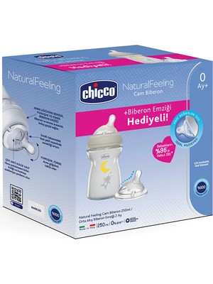 Chicco Natural Feeling Cam Biberon 250 ml Renkli Valfli Biberon Emziği Hediyeli Yumuşak