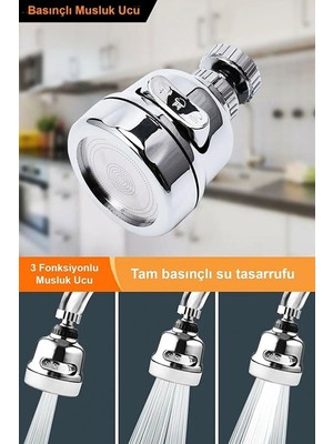 Dafs Krom 3 Fonksiyonlu Mutfak Lavabo Başlığı 360 Derece Döner Musluk Ucu Tasarruflu