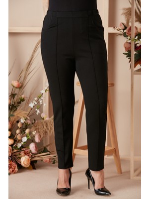 Rmg Beli Lastikli Fitilli Büyük Beden Siyah Pantolon