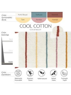 Cool Halı Cool Cotton Ccn 01 Multy Xw Makinede Yıkanabilir Kaymaz Tabanlı Naturel Pamuk Dokuma Bebek Halısı