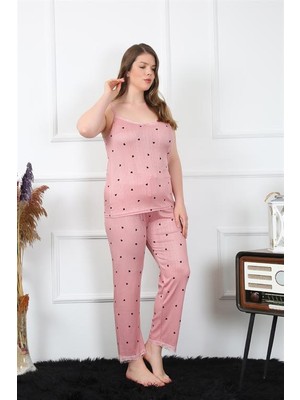 Akb Kadın Büyük Beden Somon İp Askılı Pijama Takım196