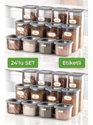 Vienev 24'lü Etiketli Kare Erzak Saklama Kabı Set