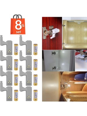 Telvesse 8'li Otomatik Dolap Lambası Mutfak Banyo Gardırop Çekmece Içi Aydınlatma Menteşe Lambası