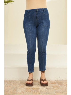 Rmg Önü Parçalı Büyük Beden Mavi Kot Pantolon