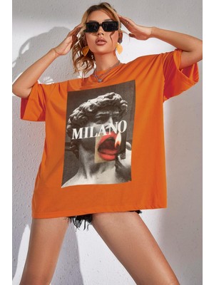 Millionaire Milano Oranj Oversize Salas Boyfriend Kadın T-Shirt