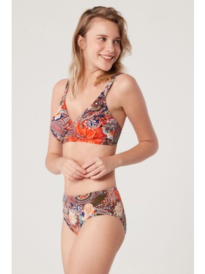 Kom Kalın Kenarlı Calyroue Desenli Çıkarılabilir Ince Kaplı Üçgen Bikini