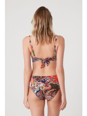 Kom Kalın Kenarlı Calyroue Desenli Çıkarılabilir Ince Kaplı Üçgen Bikini