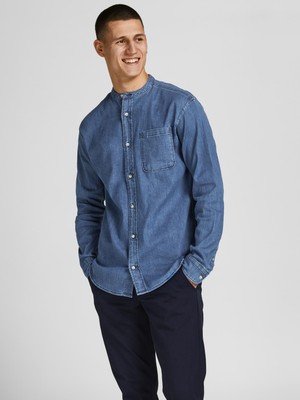 Jack & Jones Blaperfect Denim Band Shirt L/s Ln Erkek Mavi Gömlek 12204884-07