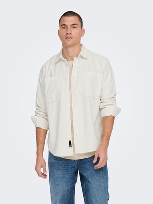 Only & Sons Alp Rlx 2pkt Washd Cord Ls Shirt Noos Erkek Beyaz Gömlek 22024716-01