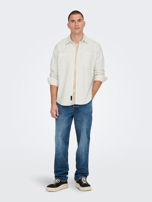 Only & Sons Alp Rlx 2pkt Washd Cord Ls Shirt Noos Erkek Beyaz Gömlek 22024716-01