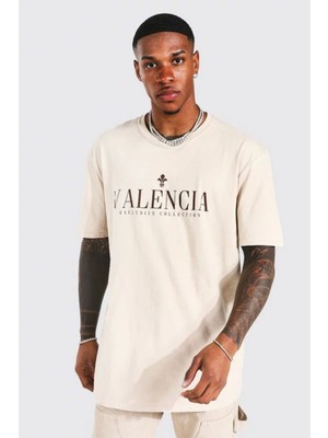 Altamira Erkek Bej Valencia Baskılı Oversize Tshirt