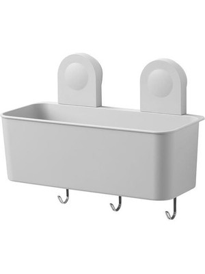 IKEA Vantuzlu Banyo Duş Sepeti 26X21 cm Meridyendukkan 3 Kancalı-Su Delikli Banyo Dekorasyonu-Sepeti