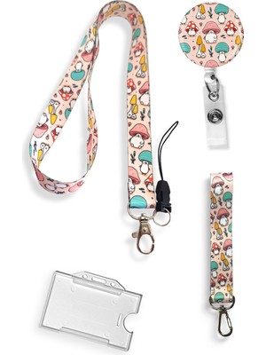 Stormistoretr Mantar 4'lü Set Boyun İpi Anahtarlık Yoyo Yaka Kartlığı 1 Adet Renkli Desenli 42 cm Uzunluk