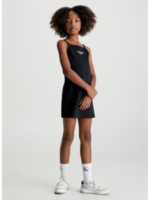 Calvin Klein Düz Siyah Kız Çocuk Midi Elbise IG0IG01963BEH