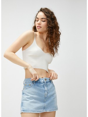 Koton Normal Bel Standart Açık Indigo Kadın Şort