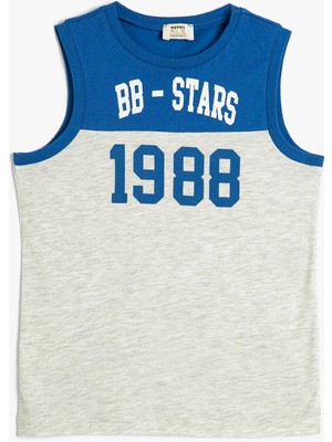 Koton Atlet Baskılı Kolsuz Bisiklet Yaka Pamuklu