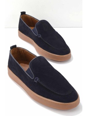 Bambi Lacivert Süet Leather Erkek Casual Ayakkabı E01585691202