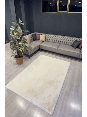 Freya Home Yumuşacık Tavşan Tüyü Tüy Dökmez Salon Halısı Yumuşak Dokulu Çocuk Halısı Peluş Halı Krem