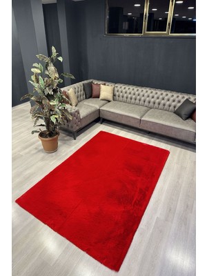 Freya Home Yumuşacık Tavşan Tüyü Tüy Dökmez Salon Halısı Yumuşak Dokulu Çocuk Halısı Peluş Halı Kırmızı