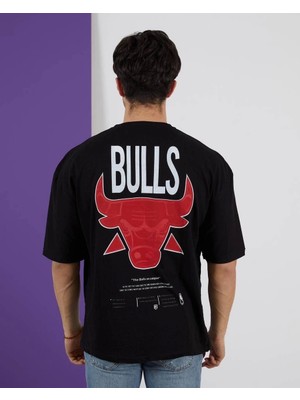 Ziyade Butik Bulls Baskılı Oversize T-Shirt Siyah