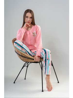 Vienetta Pamuklu Kadın Tamamı Düğmeli Uzun Kol Pijama Takım
