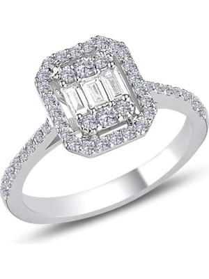 Söğütlü Silver Gümüş 925 Ayar Beyaz Altın Rodyumlu Baget Kesim Zirkon Taşlı Yüzük