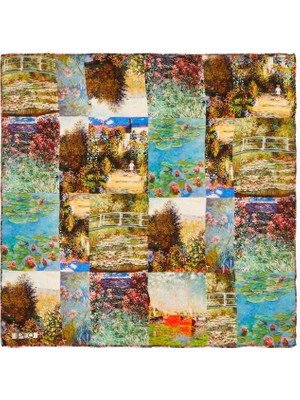 Bursa İpek Yeşil Monet Kolaj Desen Ipek Mendil