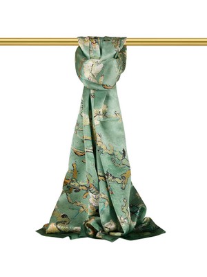 Bursa İpek Çimen Yeşil Badem Çiçeği Ipek Şal