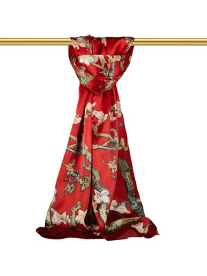 Bursa İpek Bordo Badem Çiçeği Ipek Şal