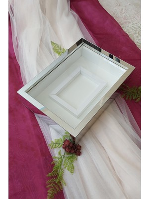 HKM Ticaret 25X35 cm Gümüş Pleksi Kaplı Fotoğraf Alanlı Model Tasarım Gül Kutusu Anı Çerçevesi! Yeni Model Çerçeve!