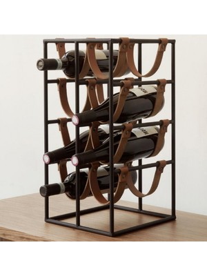 Gogka Dekoratif Wine Rack Drink 8 Li  Stand Metal Şaraplık Içecek Standı  Deri Bantlı Şaraplık