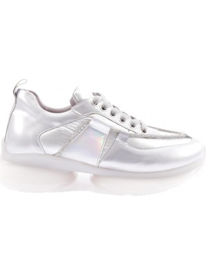 DGN 954-23Y Kadin Kalin Taban Silver Ip Taşli Sneakers Ayakkabi