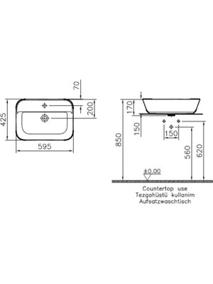 VitrA Geo 7426B083-0001 Dikdörtgen Çanak Lavabo 60 Cm Mat Siyah