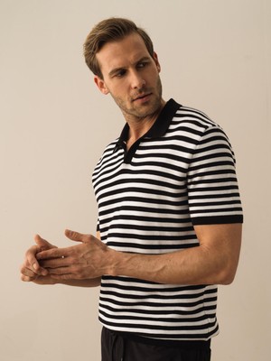 Xint Erkek Siyah Regular Fit Pamuklu Polo Yaka Kazak