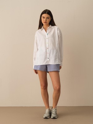Xint Kadın Beyaz Oversize Pamuklu Gömlek