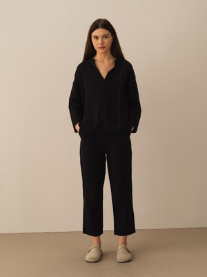 Xint Kadın Siyah Big Oversize Pamuklu Gömlek