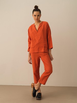 Xint Kadın Kiremit Rengi Big Oversize Pamuklu Gömlek