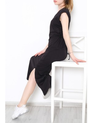 Ns V Yaka Yırtmaçlı Elbise Siyah - 2213.105.