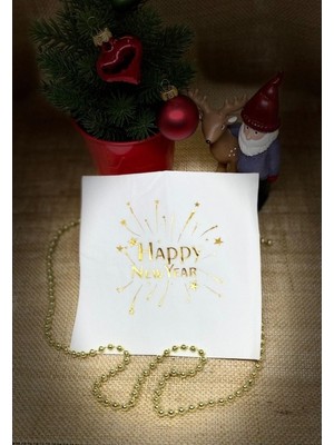 Kidspartim Gold Yaldızlı Beyaz Happy New Year Kare Peçete