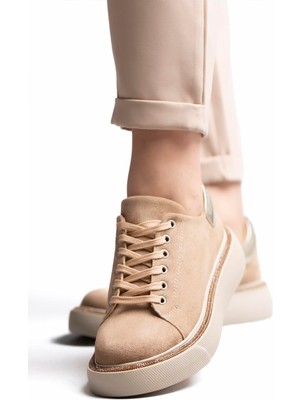 Stilbagshoes Naomi Taban Taş Detaylı Kadın Spor Ayakkabı Bej