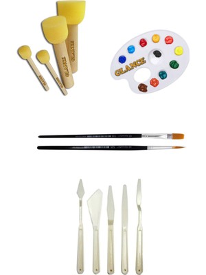 Glance Godeli Palet 4'lü Ponpon Fırça 5'li Spatula ve Fırça Seti