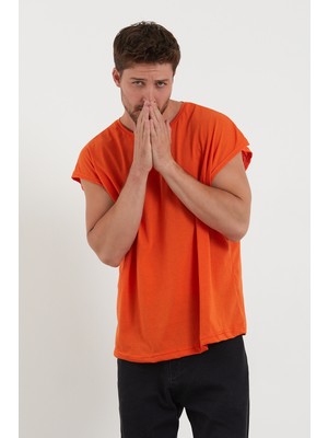 Hanclo Turuncu Basic Oversize Atlet T-Shirt