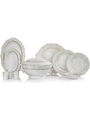 Schafer Selina 60 Parça Altın Renkli Porselen Yemek Takımı 12 Kişilik Desenli Şık Set