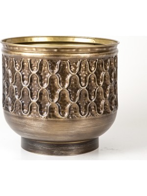 Herdekora Kabartma Desenli Metal Çiçeklik Saksı Kahverengi 32X28,5X32 Cm.