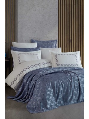 Elart Pamuk Nevresimli Şönil Yatak Örtüsü Seti 9 Parça Andrea Mavi