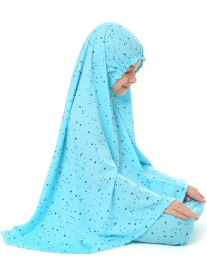 Kız Çocuk Namaz Elbisesi Yıldız Desenli Uzun Başörtülü