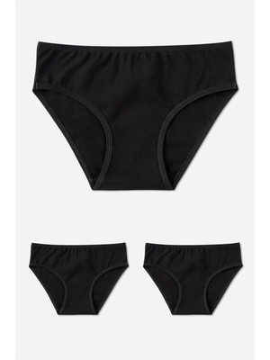 Kız Çocuk Pamuklu Bikini Kesim Düz Basic Külot 3'lü Paket Siyah