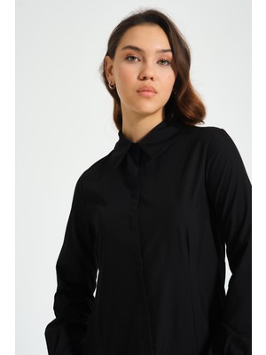 Mizalle Basic Poplin Siyah Gömlek