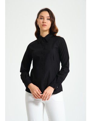 Mizalle Basic Poplin Siyah Gömlek