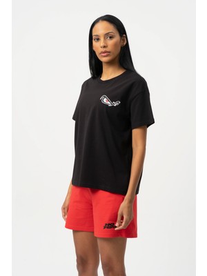 No Fear Siyah Bisiklet Yaka Kısa Kollu Penye Kadın T-shirt W50083